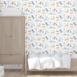 Tiny Tots 2-Collection Blue/Beige Matte Finish Kids Dinosaurs Non-Woven Paper Wallpaper Roll