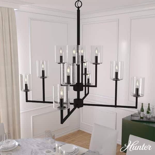 Kerrison 12-Light Natural Iron Geometric Chandelier with Clear Seeded Glass Shades