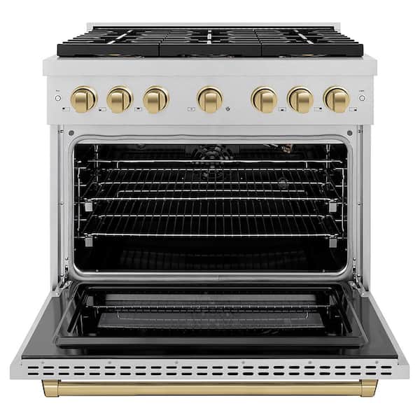 Autograph 36 in. 5.2 cu. ft. Paramount Gas Range with 6-Burner Cooktop and Gas Oven in Satin Stainless and Champagne