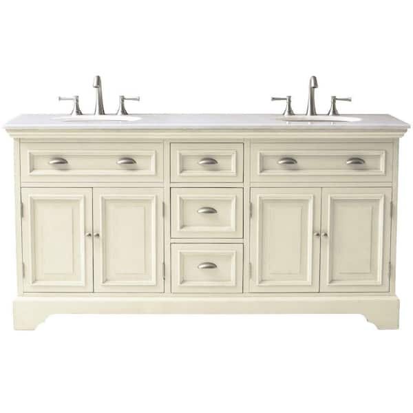 Home Decorators Collection Sadie 67 in. W Double Bath Vanity in Antique Cream with Natural Marble Vanity Top in White