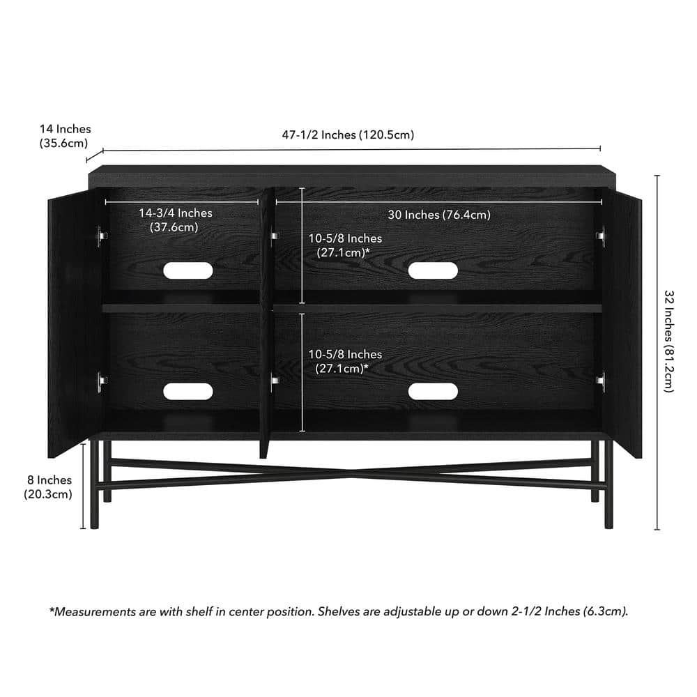 Black Grain Modern 48" Wide Buffet Table with Adjustable Shelves