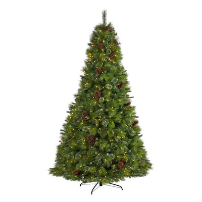 8 ft. Pre-Lit Montana Mixed Pine Artificial Christmas Tree with Pine Cones, Berries and 700 Clear LED Lights
