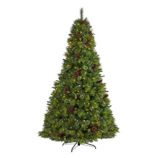 Nearly Natural 8 ft. Pre-Lit Montana Mixed Pine Artificial Christmas Tree with Pine Cones, Berries and 700 Clear LED Lights