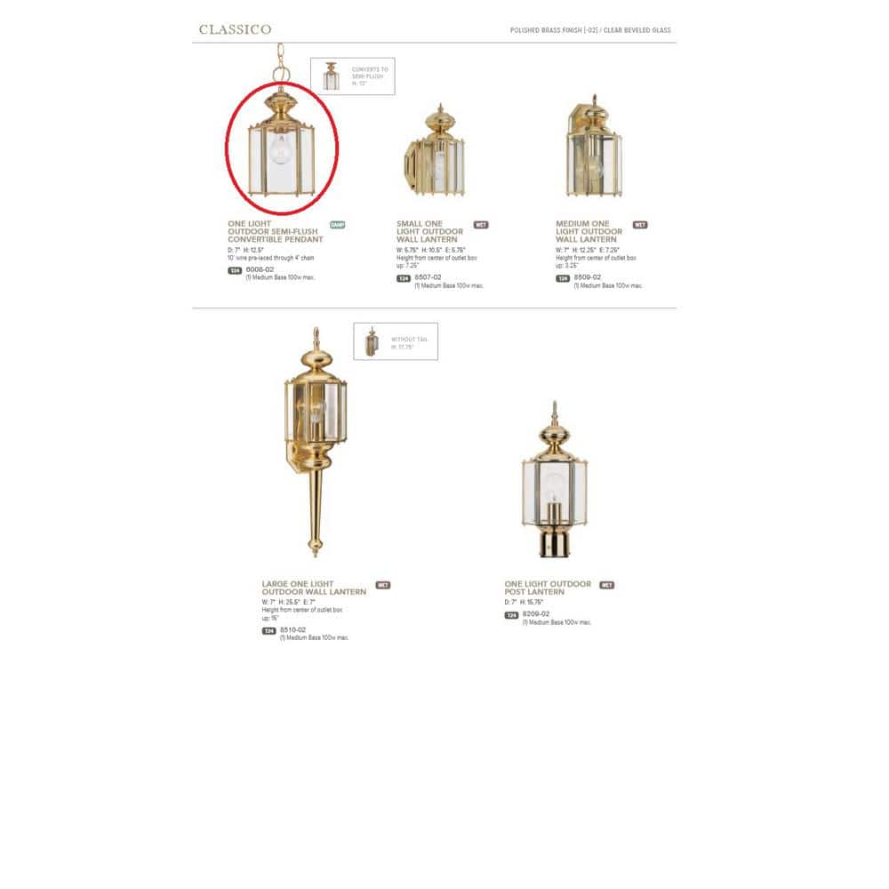 Polished Brass and Clear Glass Convertible Pendant Light
