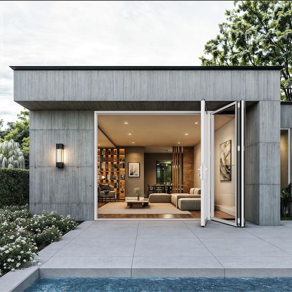 Teza 85 Series 96 in. x 80 in. Gloss White Left to Right Folding Aluminum Bi-Fold Patio Door
