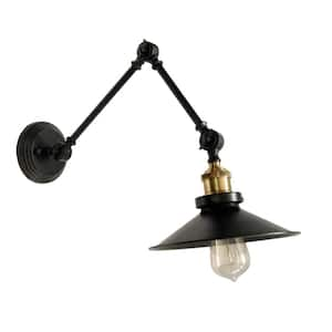 1-Light Black Swing Arm Wall Lamp with Metal Shade