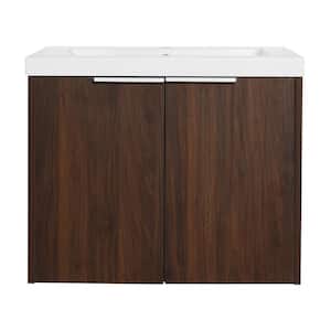 24 in. W x 18 in. D x 19.3 in. H Walnut Bathroom Vanity with Resin Top with White Sink, Float Mounting Design