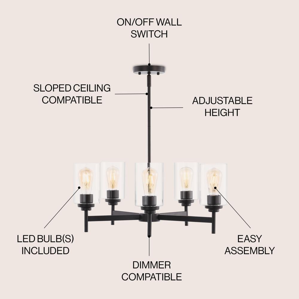 Orpheus 24" Black and Bronze Industrial 5-Light Chandelier