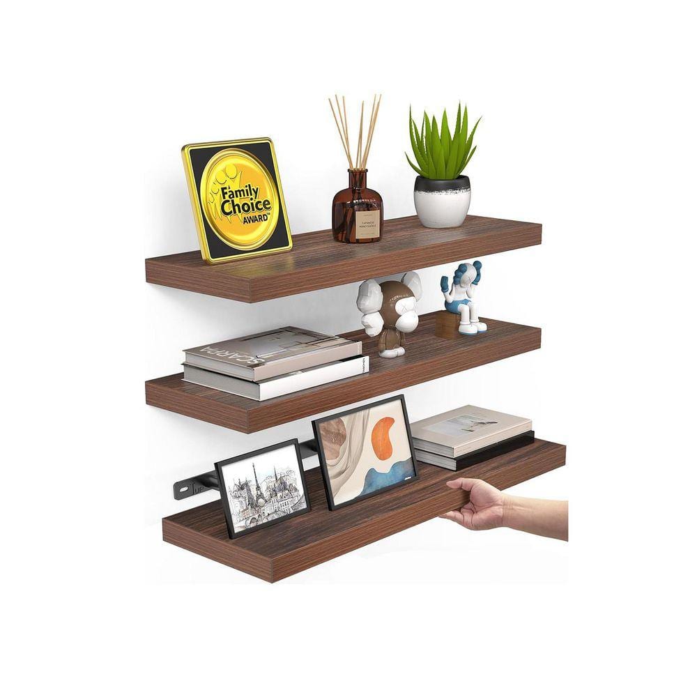 1 2 3 4 WOOD SHELF WALNUT 4点セット 新品 N/A 15.7 in. W x 6.7 in. D Walnut Wood Decorative Wall Shelf,Set