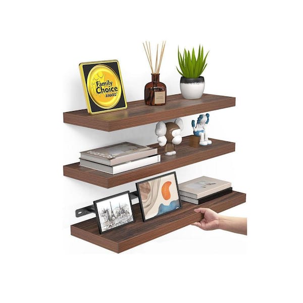 15.7 in. W x 6.7 in. D Walnut Wood Decorative Wall Shelf,Set of 3