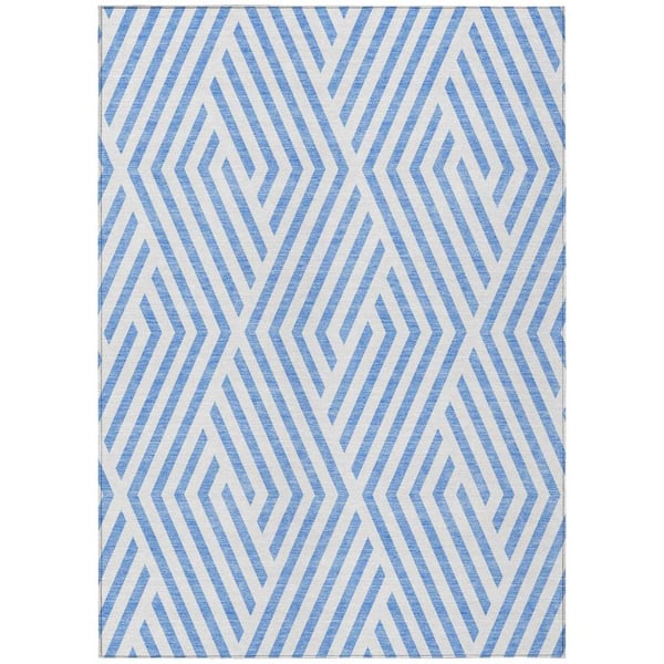 HomeRoots Blue and Ivory 3 ft. x 5 ft. Woven Geometric Rectangle Indoor/Outdoor Area Rug