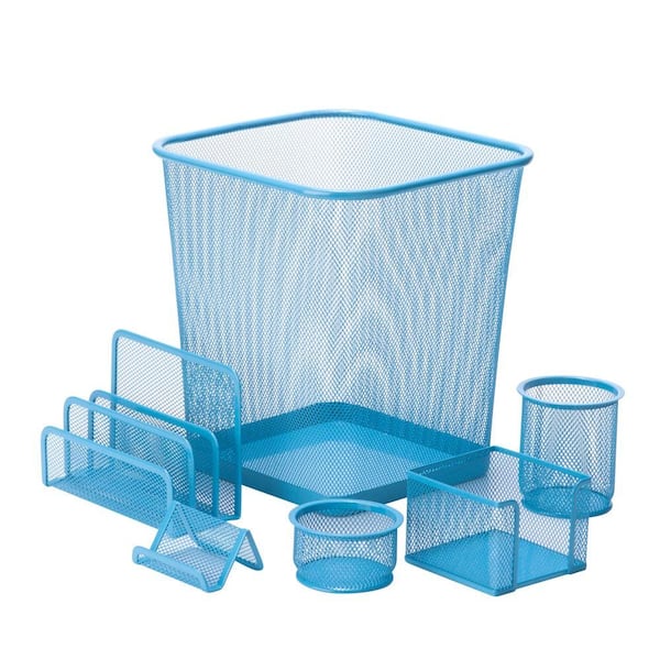 Honey-Can-Do 6-Piece Steel Mesh Desk Set in Blue