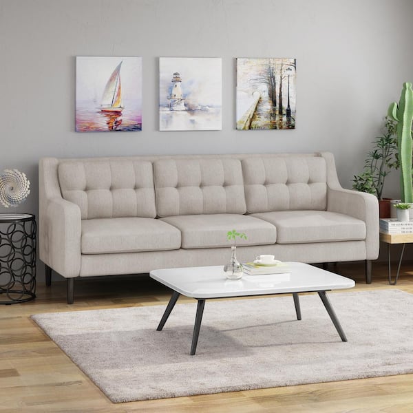 Noble House Reynard 86 in. Beige Solid Fabric 3-Seat Lawson Sofa with Removable Cushions