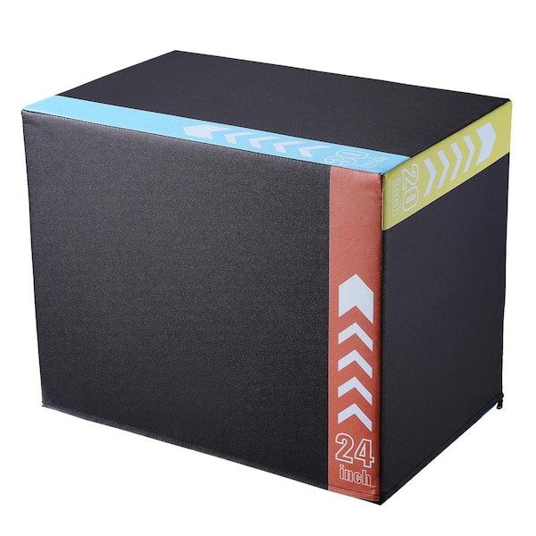 3 in 1 Black Plyometric Jump Box, 30/24/20 in. Cotton Plyo Box, Platform & Jumping Agility Box, Anti-Slip, for Home Gym