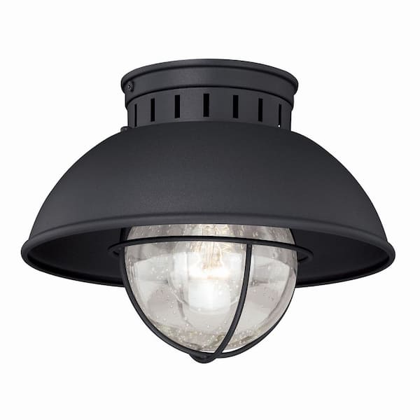 VAXCEL Harwich Black Coastal Barn Dome Outdoor Flush Mount 1-Light Ceiling Fixture Clear Glass
