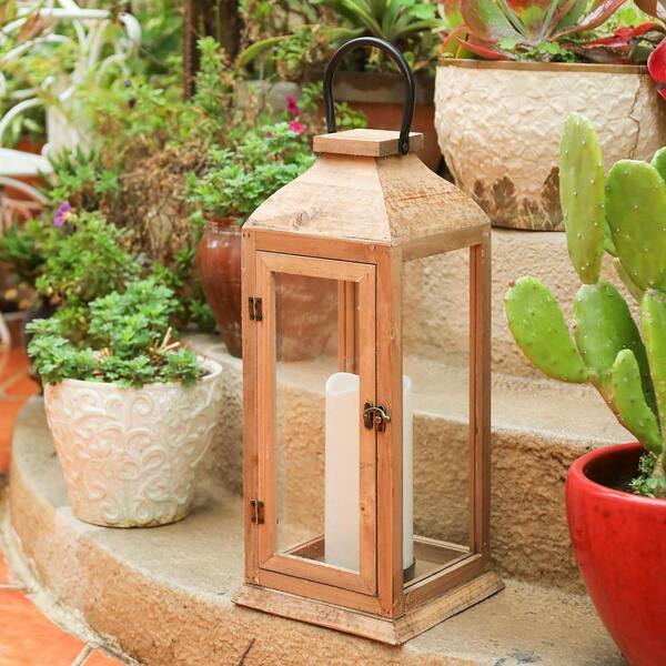 MUMTOP 2-Piece 22.5 in. Wood Candle Lanterns Vintage Hanging Tower
