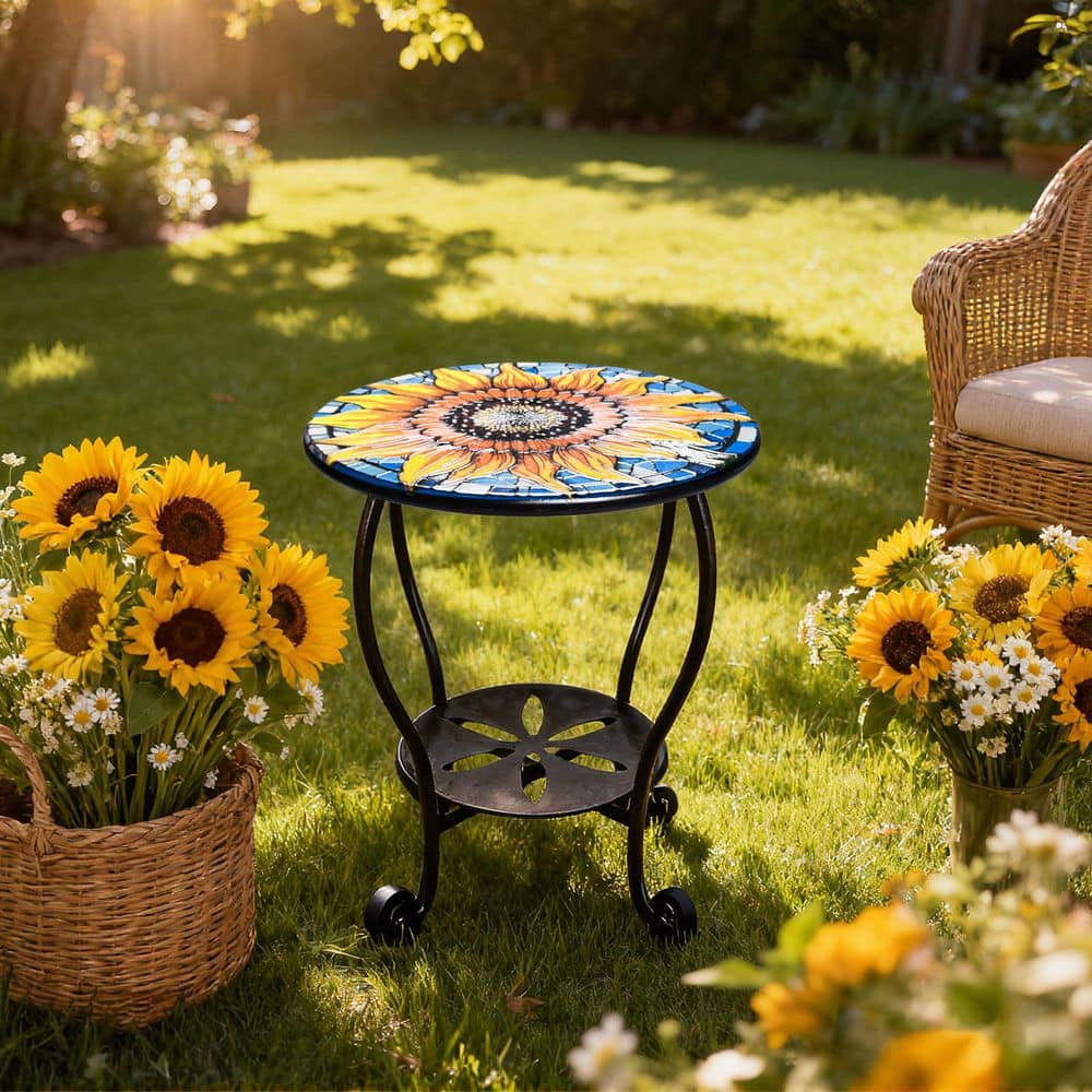 ZZW Sunflower 14 in. Round Shape Metal 17 in. Height Outdoor Side