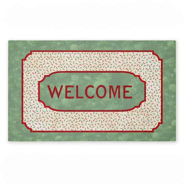 Welcome Festive Sprinkles Pattern Green 18 in. x 30 in. Polyester Non-Slip Outdoor Door Mat