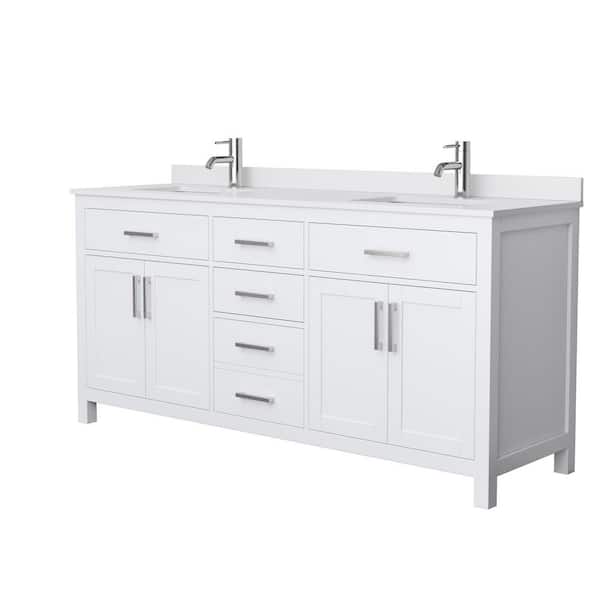Wyndham Collection Beckett 72 in. W x 22 in. D Double Bath Vanity in White with Cultured Marble Vanity Top in White with White Basins