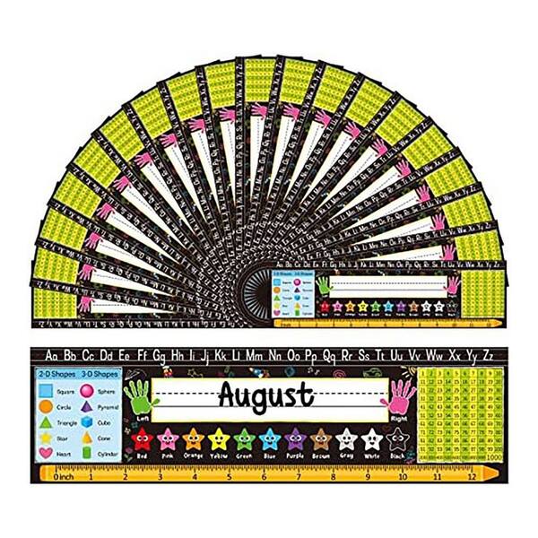 40-Pack Traditional Manuscript Series Self Adhesive Desk Name Plates with Alphabet Chart Colors Shapes PVC
