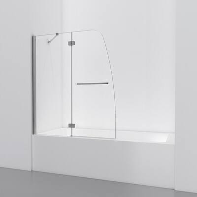 48 in. W x 57 in. H Fixed Door Frameless Hinge Tub Screen in Chrome with Clear Glass