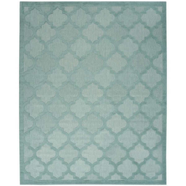 Aqua 7 ft. x 10 ft. Woven Abstract Polyester Rectangle Indoor/Outdoor Area Rug