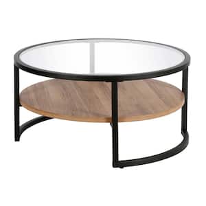 Winston 34 in. Blackened Bronze Round Glass Top Coffee Table
