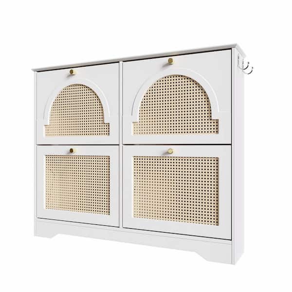 35.4 in. H x 42.1 in. W White Wood 12-Pair Shoe Storage Cabinet