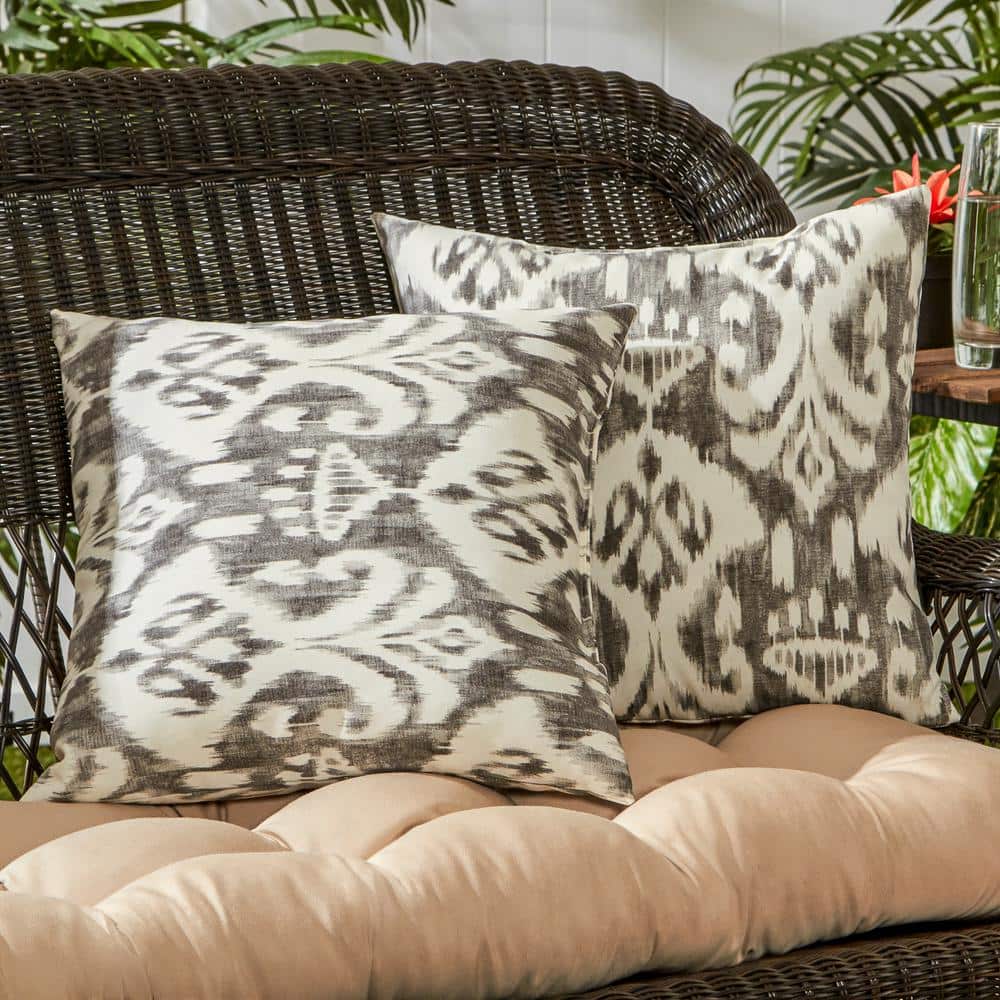 Graphite Ikat 17" Square Outdoor Throw Pillow Set