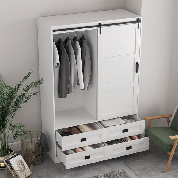 J&E Home 78.8 in. H White Bedroom Wood Storage Cabinet with J&E Home 78.8 in. H White Bedroom Wood Storage Cabinet with