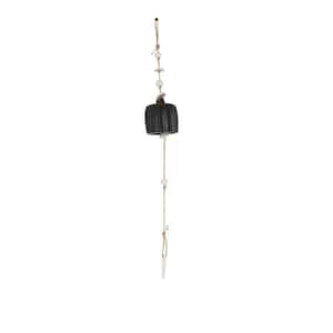 25 in. Black Ceramic Textured Bell Windchime with Cascading White Disks