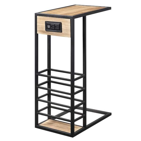 Loft Lyfe Javion Brown/Black End Table with Magazine Holder, 2-USB Charging Ports, 2-Outlets and Power Plug