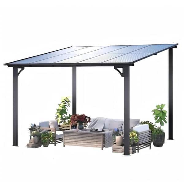 10 ft. x 10 ft. Gray Aluminum Sloped Patio Cover Outdoor Pergola with Polycarbonate Roof Panels and UV Protection