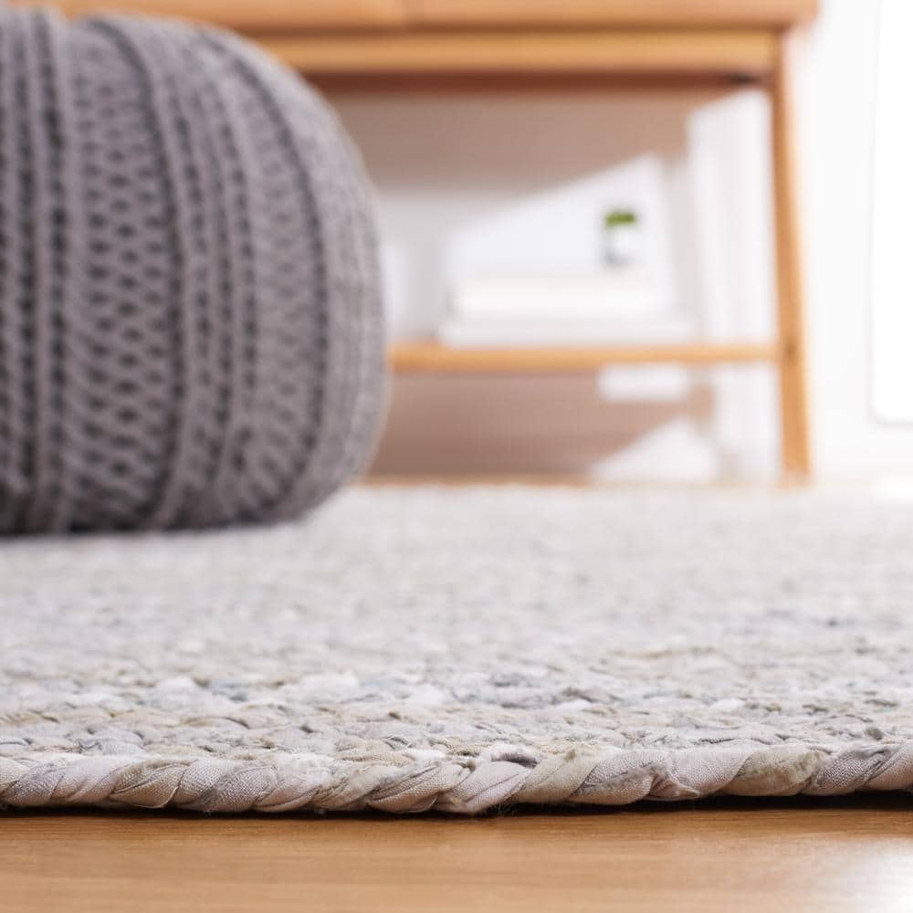 Handmade Light Gray Braided Cotton Oval Area Rug