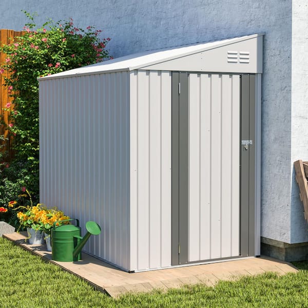 4 ft. W x 7 ft. D Outdoor White Metal Storage Lean-To Shed (30 sq. ft. )