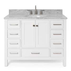 Cambridge 43 in. W x 22 in. D x 35.25 in. H Vanity in White with Marble Vanity Top in White with Basin