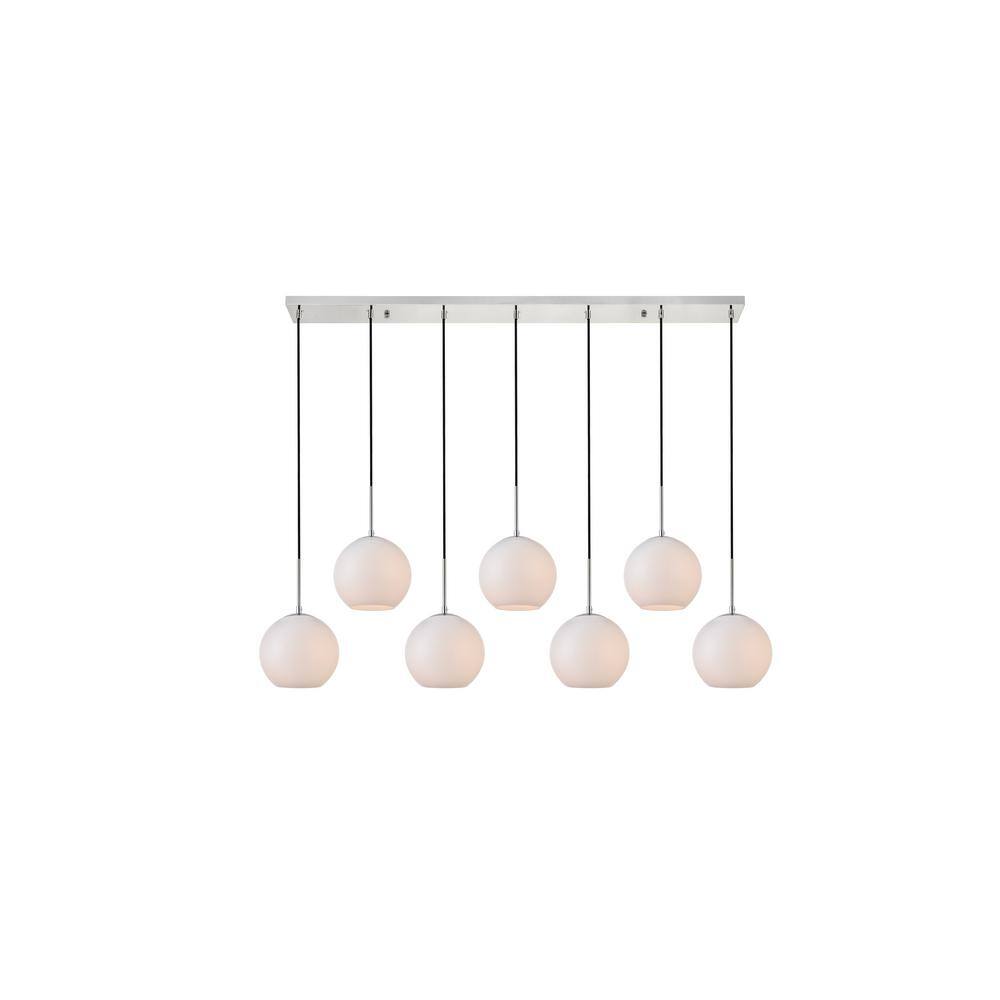 Timeless Home 53.9 in. 7-Light Chrome And Frosted White Pendant Light, Bulb