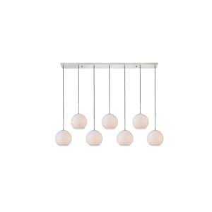 Timeless Home 53.9 in. 7-Light Chrome And Frosted White Pendant Light, Bulbs Not Included