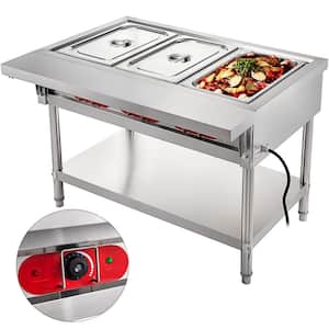 Commercial Electric Food Warmer 3-Pot Steam Table Food Warmer 18 Qt. /Pan with Lids with 7 In. Cutting Board Food