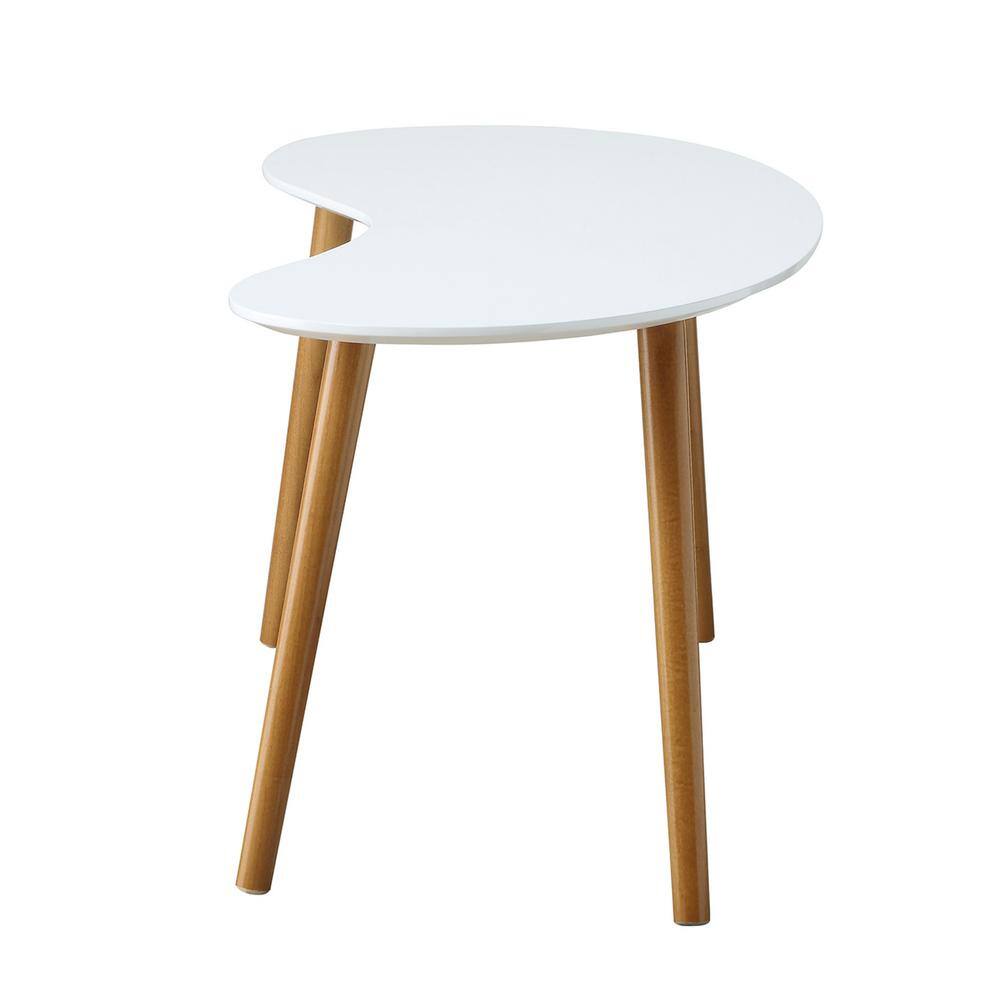 Mid-Century Modern Oslo Bean Shaped Coffee Table with Storage, White/Natural