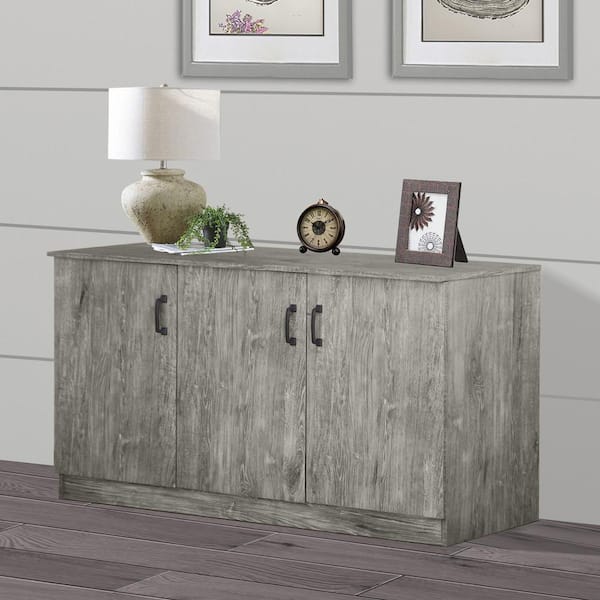 SAINT BIRCH Alaska Gray Oak Credenza Storage Cabinet with 3-Door