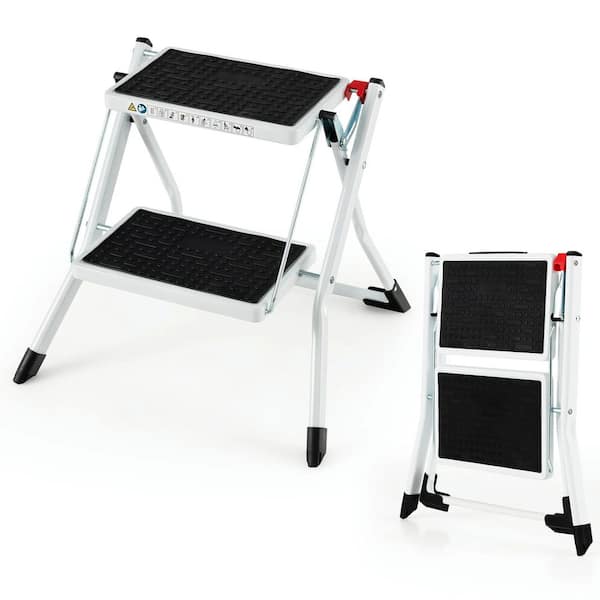2 Step Ladder Folding Step Stool 330 lbs. Capacity with Anti-Slip Pedal and Handle Reach,Aluminum 1.5 ft.