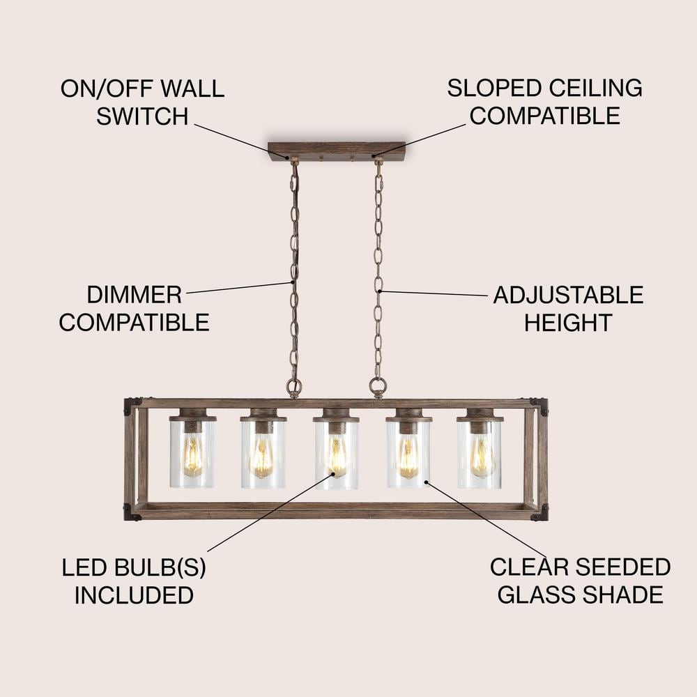 Zeniba 36" Rustic Farmhouse LED Pendant with Seeded Glass - Oil-rubbed Bronze