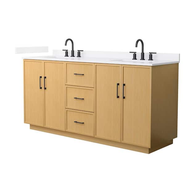 Wyndham Collection Elan TK 72 in. Double Freestanding Light Oak Bath Vanity with White Quartz Top (Assembled)