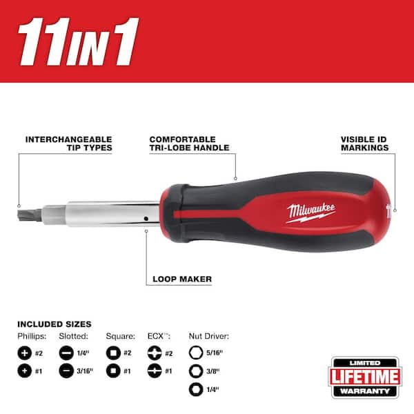 Milwaukee 11-in-1 Multi-Tip Screwdriver with ECX Driver Bits 48-22
