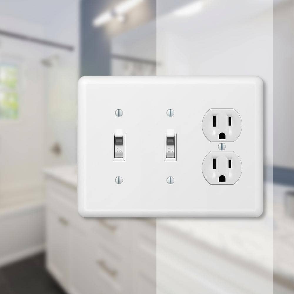 White Steel 3-Gang 2-Toggle 1-Duplex Wall Plate