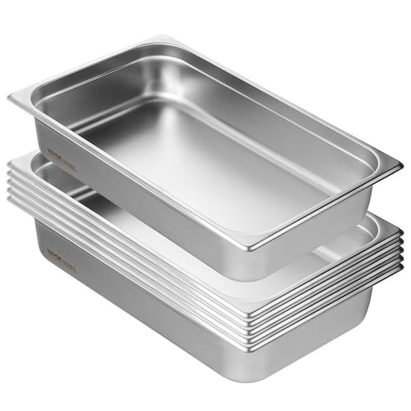 14.7 qt. Stainless Steel Roasting Pans with Lids, Commercial Steam Table Pans, Restaurant Food Storage Pans-6-Pack