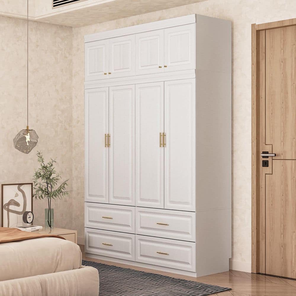 White 8-Door Big Wardrobe Armoires with Hanging Rod, 4-Drawers, Storage Shelves 93.9 in. H x 63 in. W x 20.6 in. D - thumbnail 2