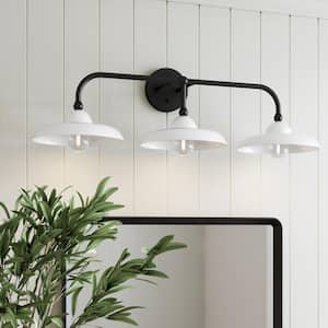 Mable Farmhouse Bathroom 31 in. 3-Lights Vanity Light Fixture with Black Metal Frame and White Shade for Bathroom