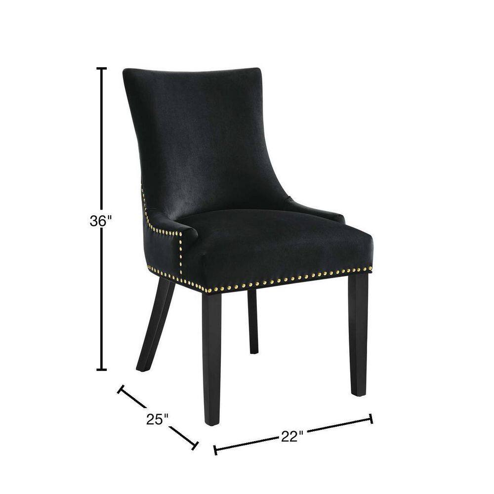 Marquis Hourglass Black Velvet Upholstered Side Chair with Wood Legs